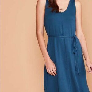Lou & Grey FOR LOFT | Super Soft Teal Blue Tie Waist Scoop Neck Sleeveless Dress